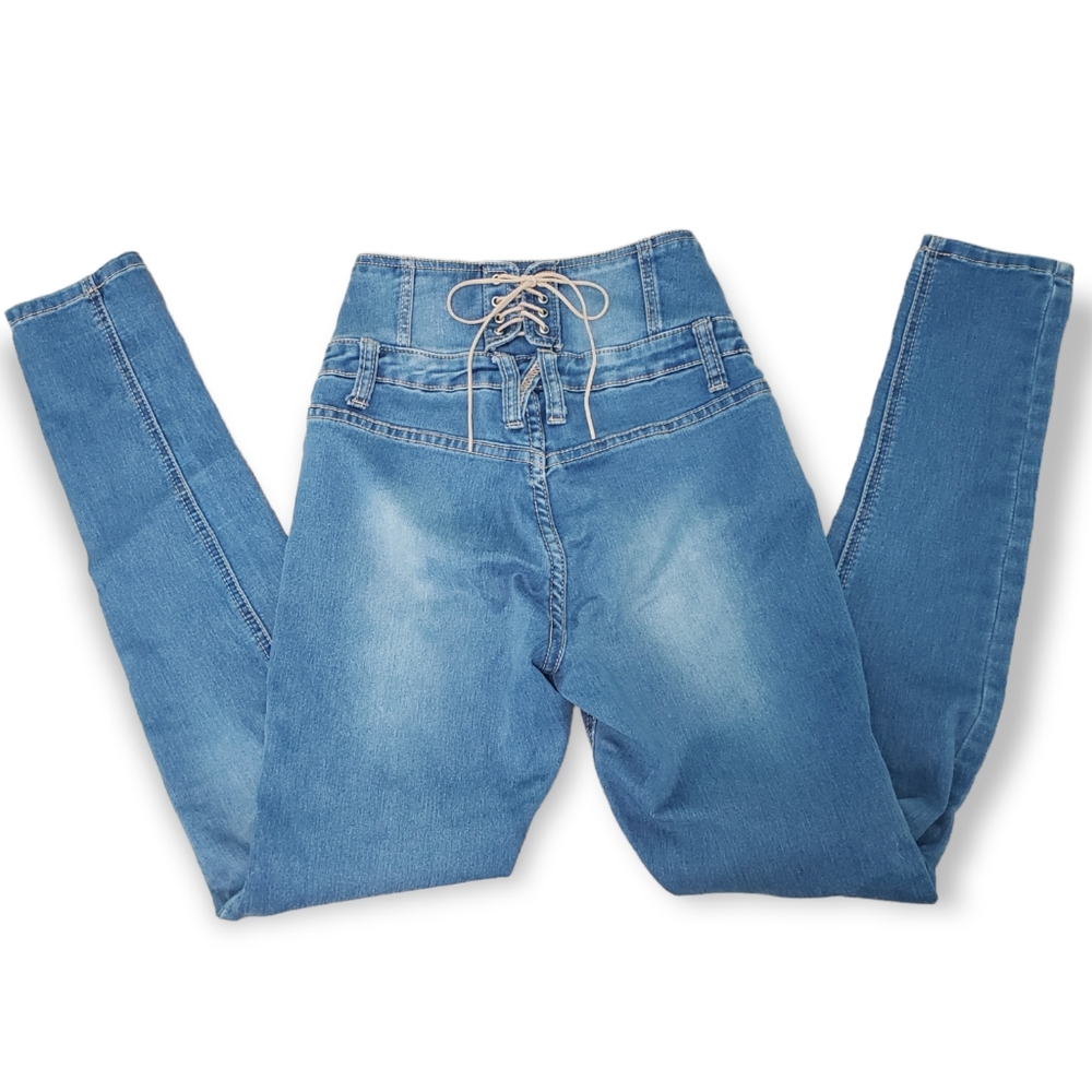 Palace Holiday High Waisted Booty Jeans Lace-Up Back Size 3
